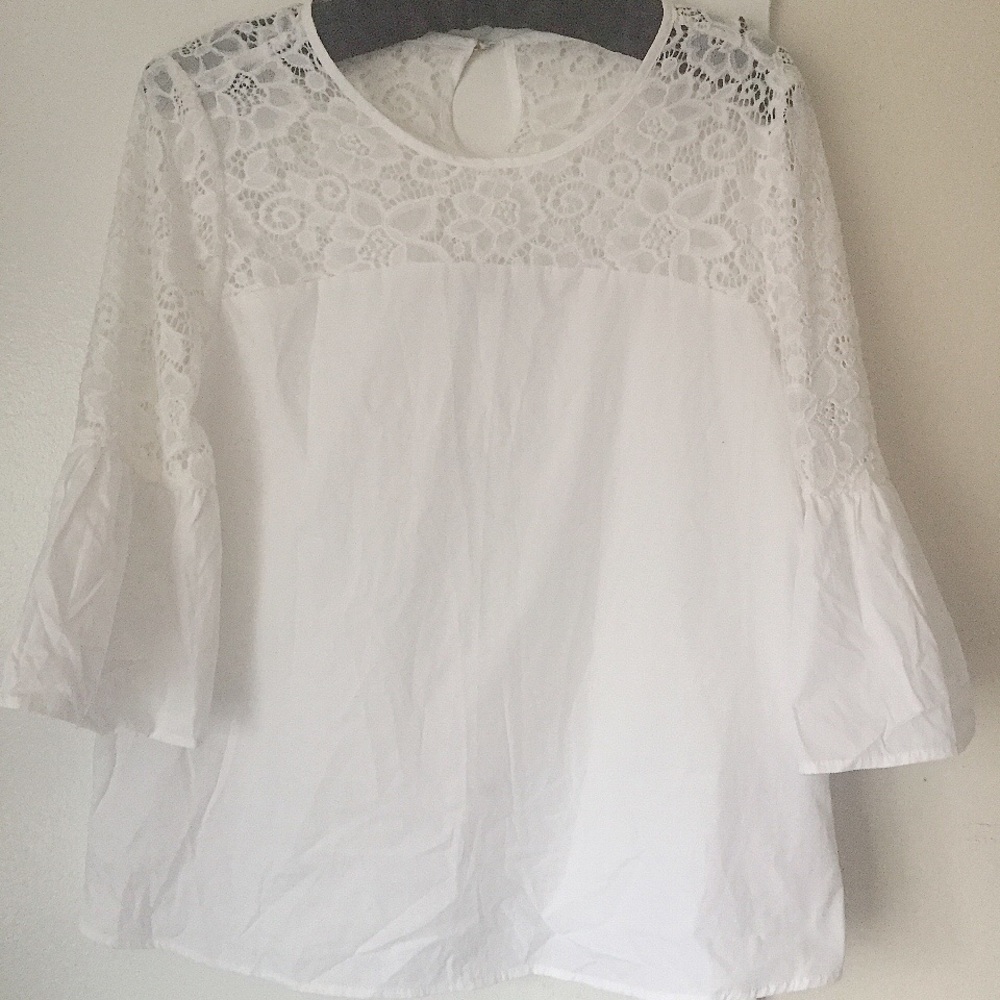 White lace and cotton blouse